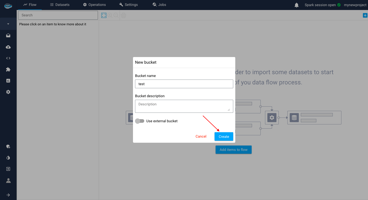 bucket creation pop-up